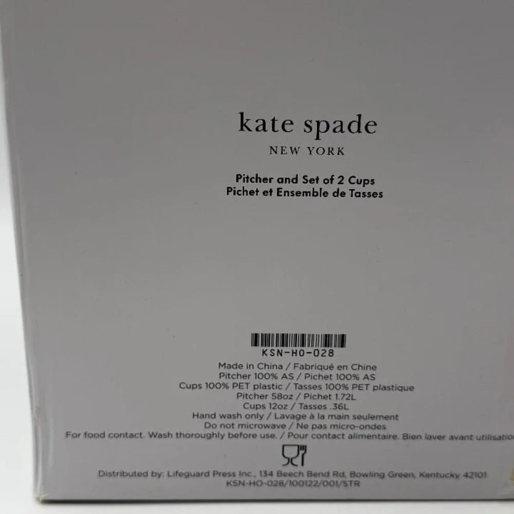 Kate Spade New York Lemon Pitcher + 2 Cups Acrylic 58oz / 12oz‎ NIB